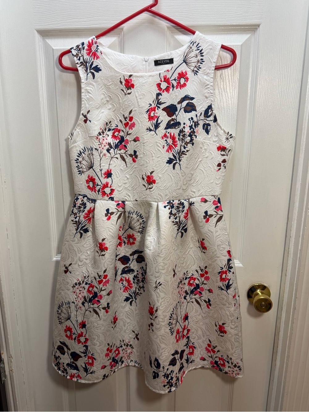 Acevog  Floral Fit-and-Flare Dress with Pink and Navy Accents
